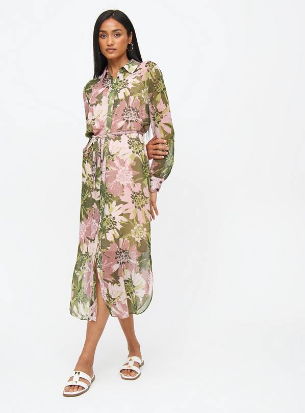 Pink Floral Midaxi Shirt Dress 24
